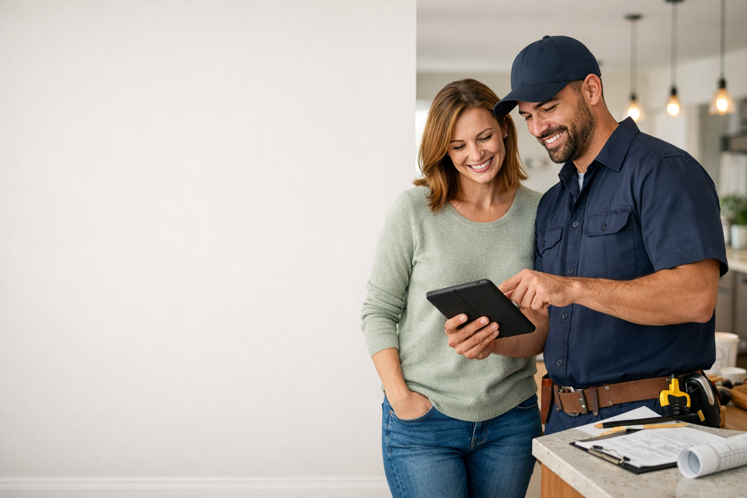 Homeowner reviewing project details with a local professional